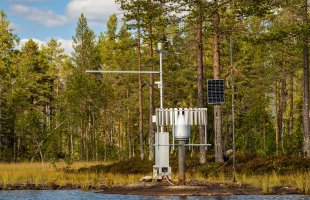 Weather station by lake